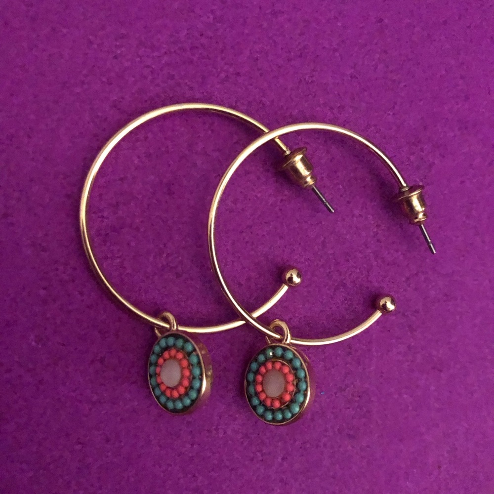 francesca’s gold hoop w teal & pink beaded pendant